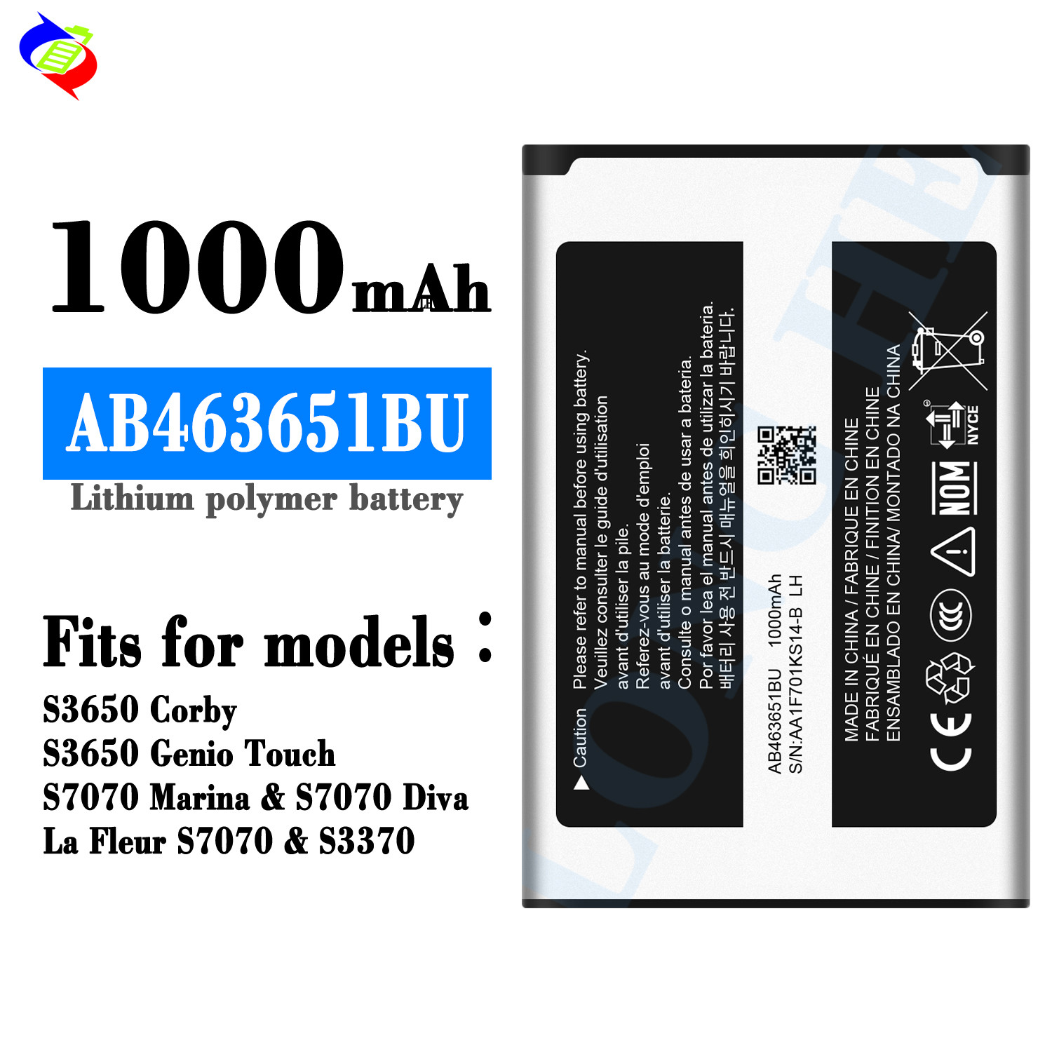 New Original 1000mAh AB463651BU Li-ion Mobile Battery for Samsung S3650 Corby S3650 Genio Touch S7070 Marina S7070 Diva
