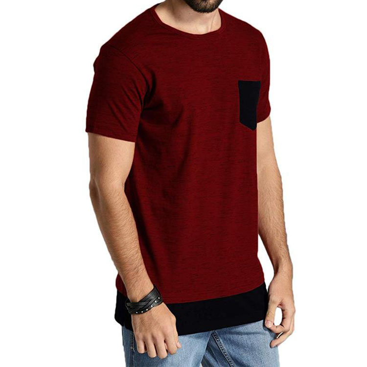 Plain Dyed Mens O Neck T Shirt , Red Premium Fashionable Mens T Shirts With Pocket