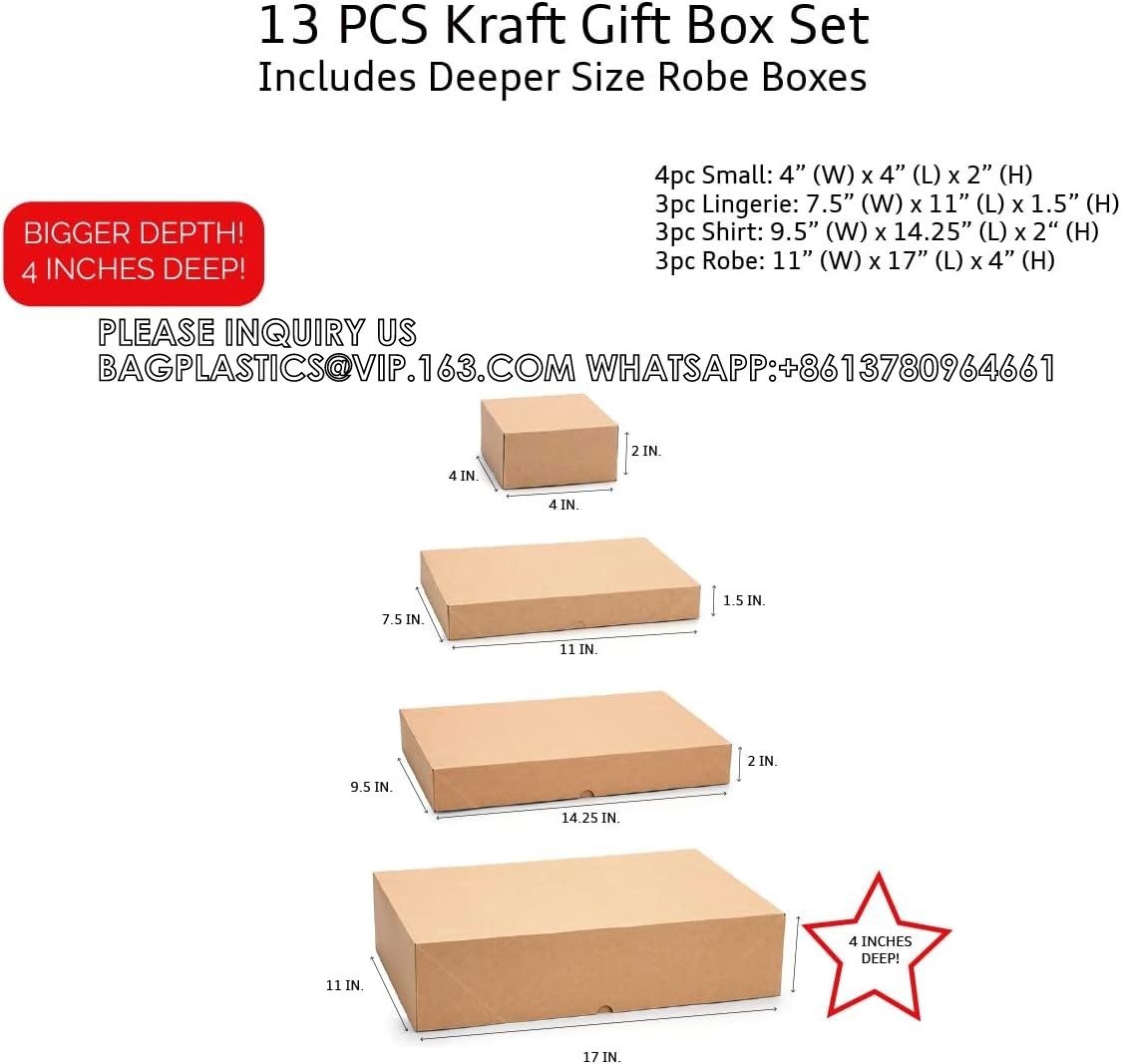 Kraft Gift Boxes With Lids Of Assorted Sizes With 4 Inch Deep Robe Boxes- Wrapping Boxes Set Christmas Gift Boxes