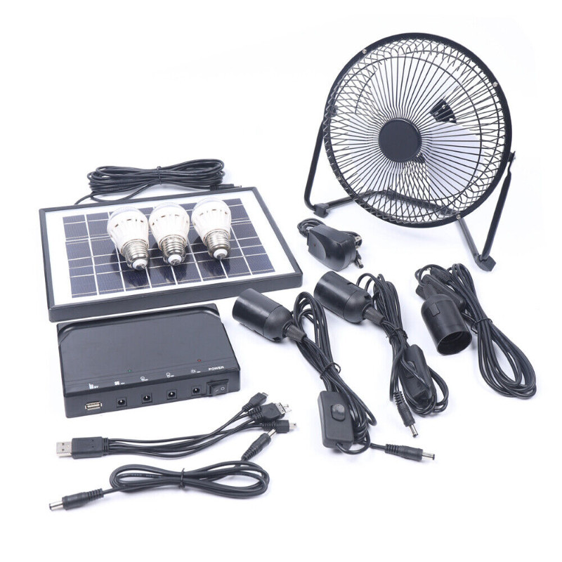 Solar Lighting System 12V LED Light 8" Fan Solar Panel For Home Outdoor Camping Solar Ceiling Fan With Solar Panel