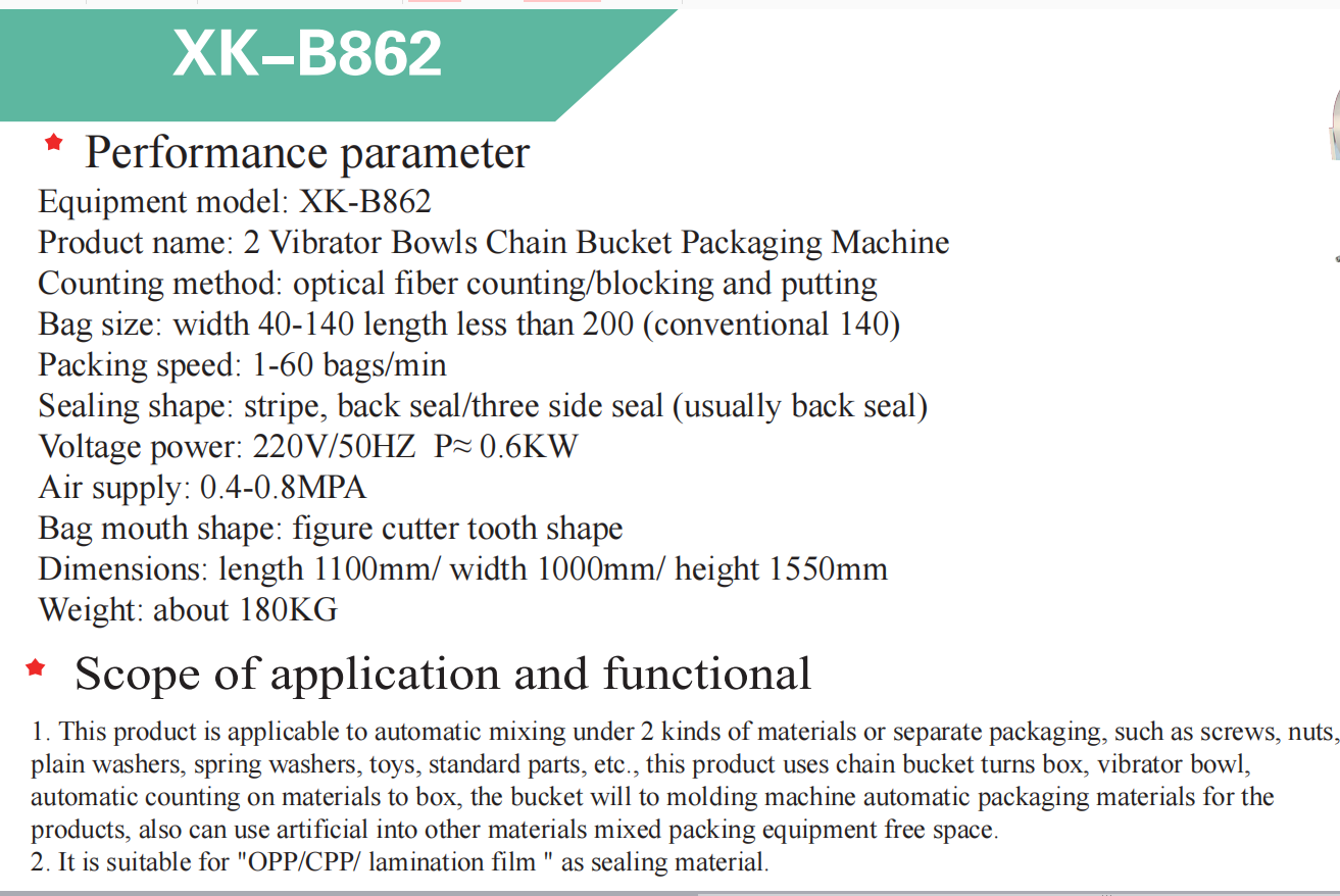 Malleable Iron Pipe Fittings Plastic Bag Nuts Bolts Packing Sealing Maker Packaging Machine