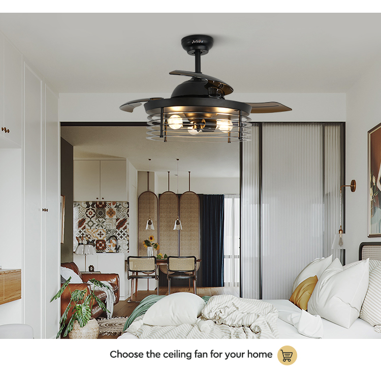 20" 1stshine Bedroom Ceiling Fan with Remote Control and LED Light Kit Hidden Blades