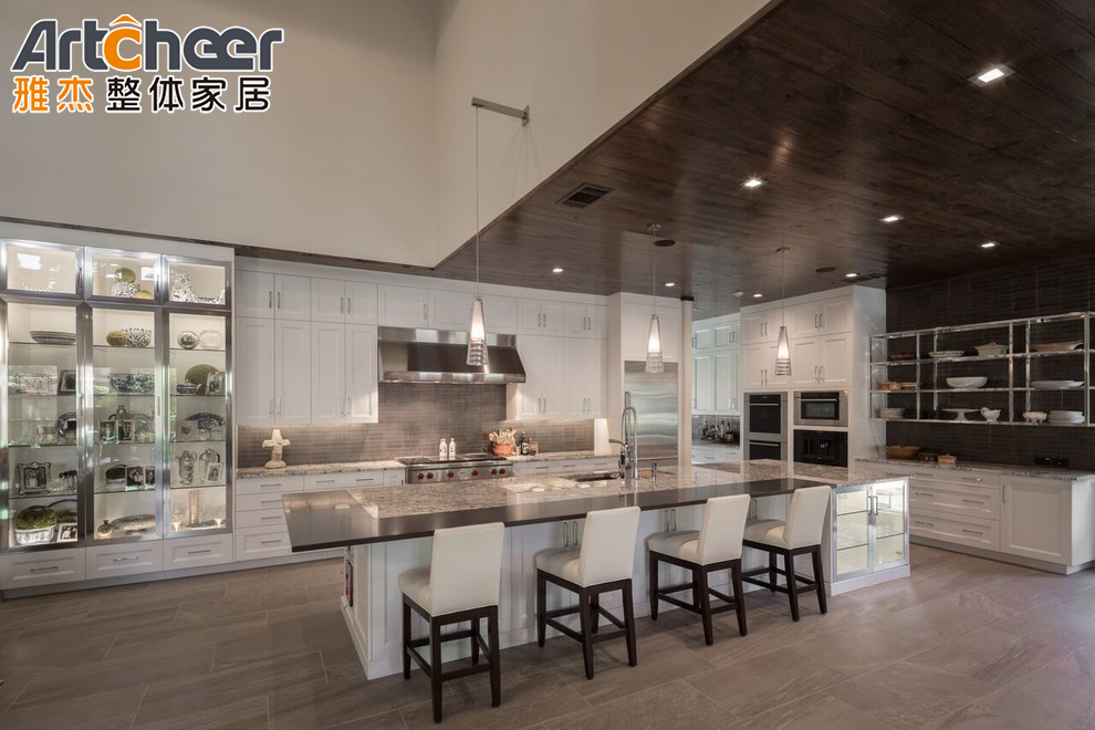 White Shaker Solid Wood Slim Style Modular Kitchen Cabinets American Market Dining Island