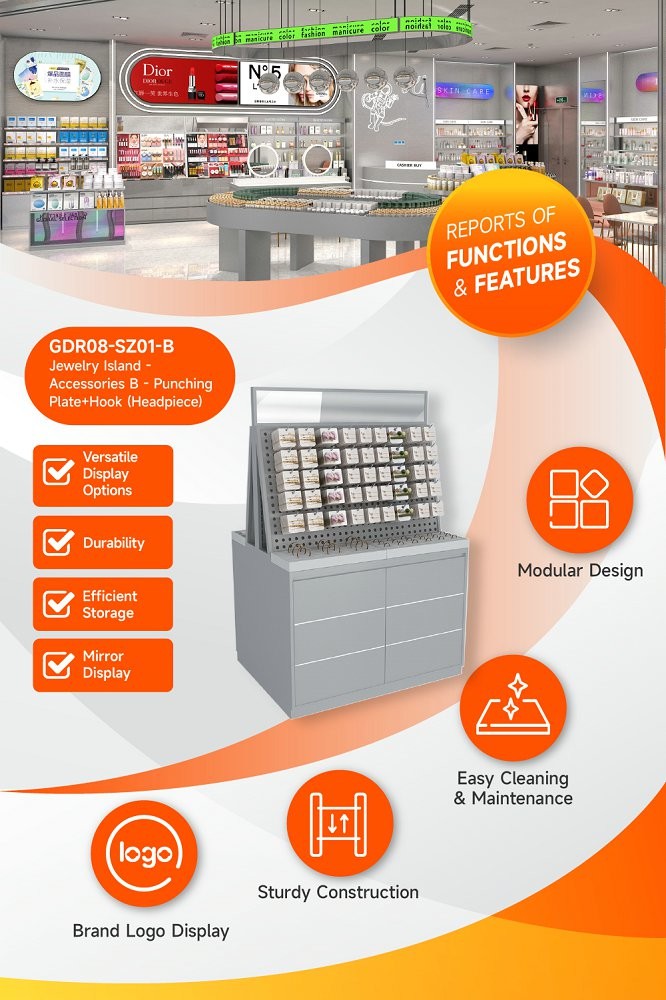GDR08-SZ01-B Retail Display Shelf with Hooks and Adjustable Height for Mall Booths