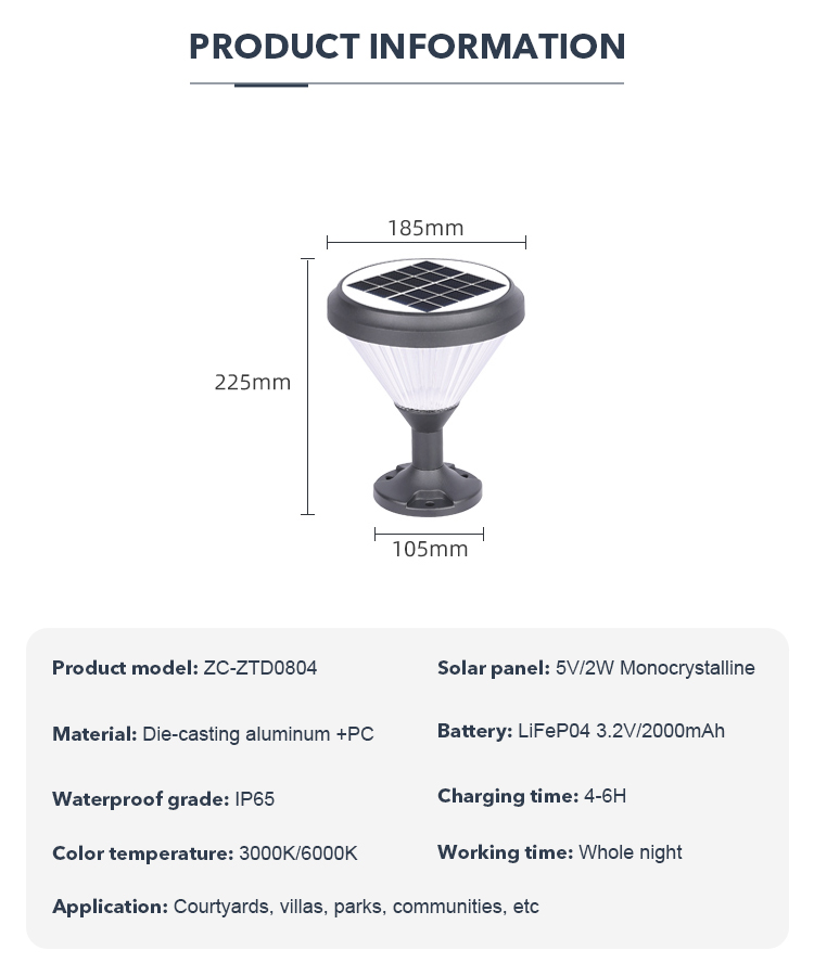 DC 3.2V Solar Pillar Light , Solar Bollard Lamps For Courtyards Villas
