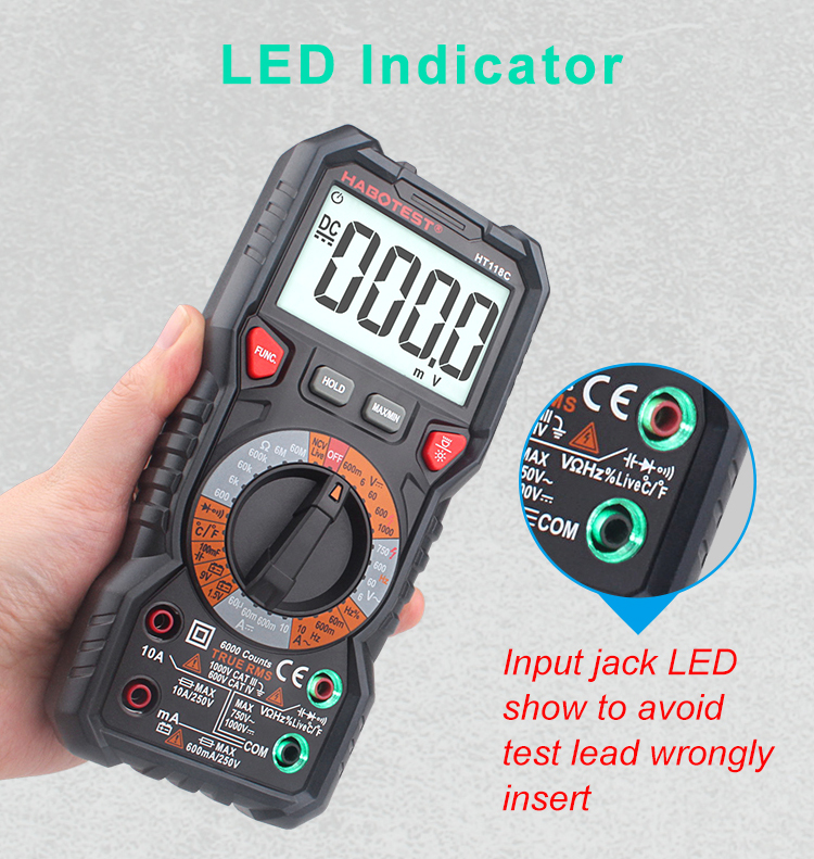 HT118C True RMS Digital Meter Measurement , 750V Digital Ohm Meter