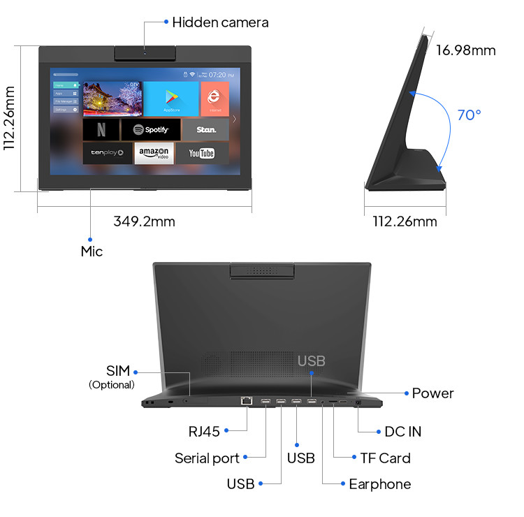 L Shape RK3288 14 Inch Touch Screen Poe Powered Tablet Front Camera for Ordering