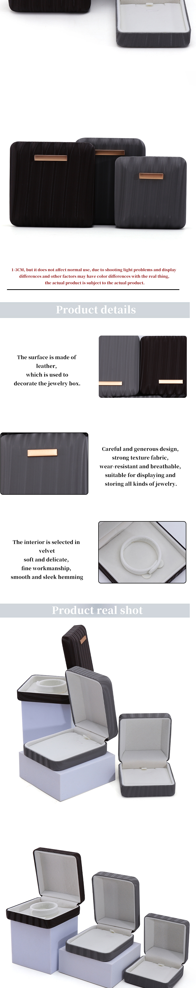 High-End Ray Grain Faux Leather Jewelry Packaging Box with Golden Bar Ornament