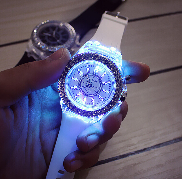 Rainbow Color Band Kids Waterproof Watch , Silicone Quartz LED Light Up Watch