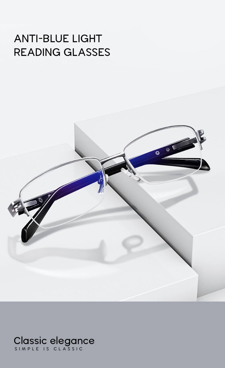 Men Metal Frame Computer Rectangle Reading Glasses Stainless Steel Spring Hinges Sun Readers