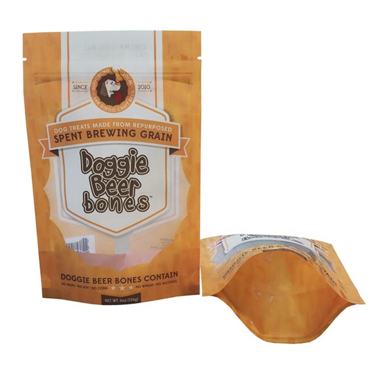 stand up pouch pet dog food bag with resealable zipper dog treats plastic packaging bag