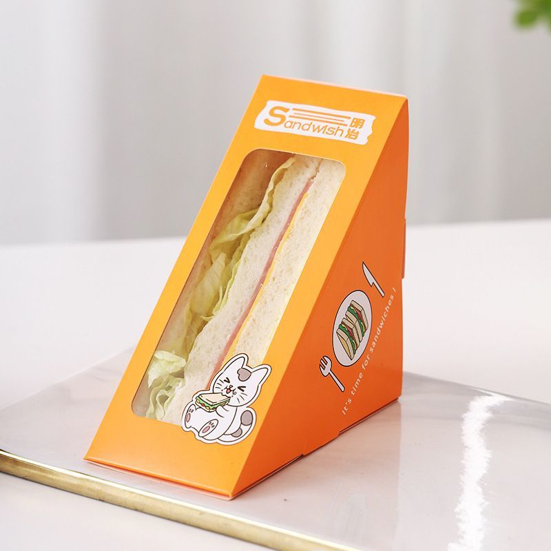 Recyclable Eco-Friendly Custom Logo Printing Food Grade Convenient Portable Triangular Cardboard Sanwich Box