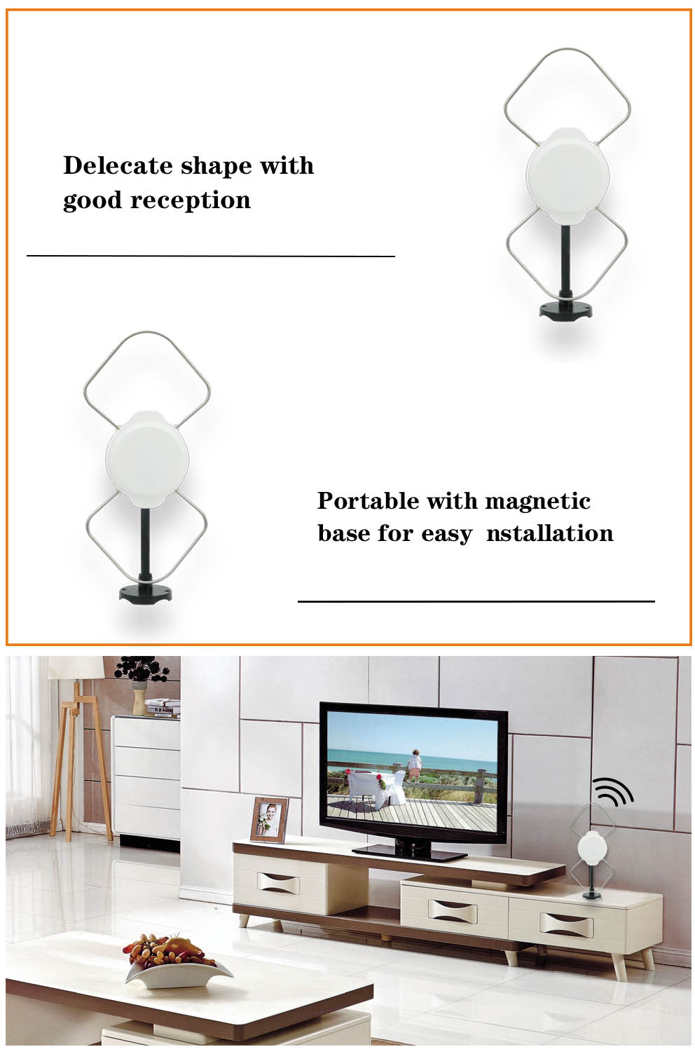 High Gain Amplifier 75Ohm 6-8dBi UHF Digital TV Antenna For Trucks Motorhomes
