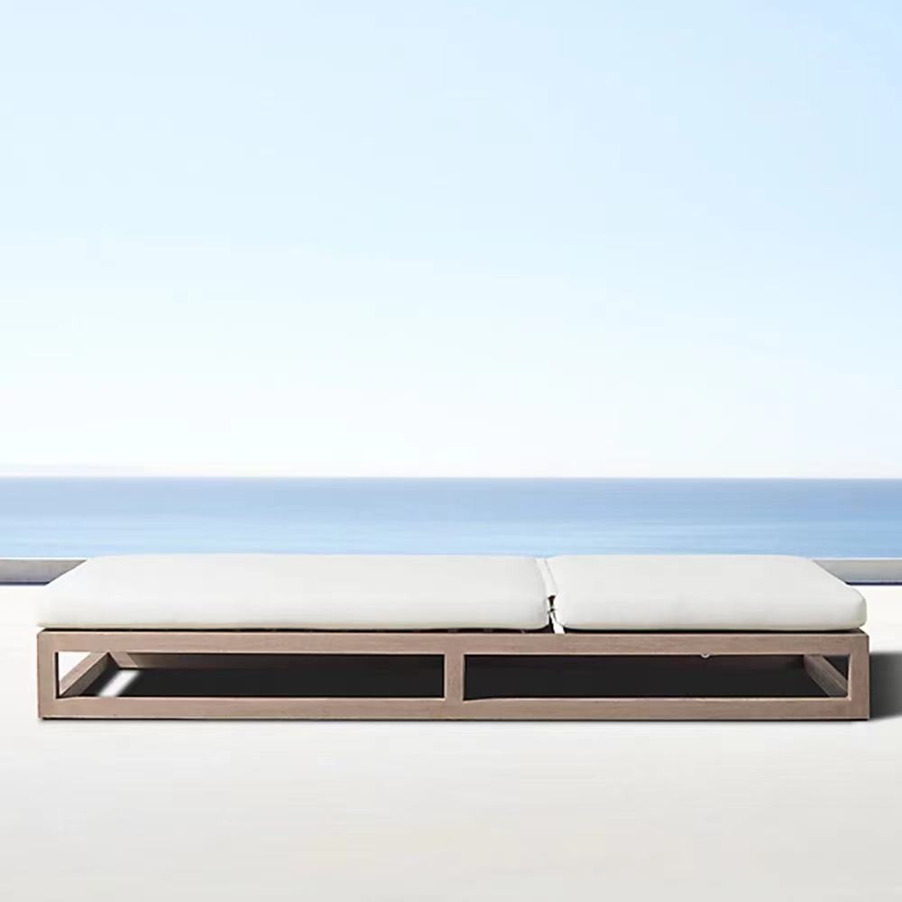 Beige Plastic Rattan Sun Lounger UV Proof Pool Loungers Wicker