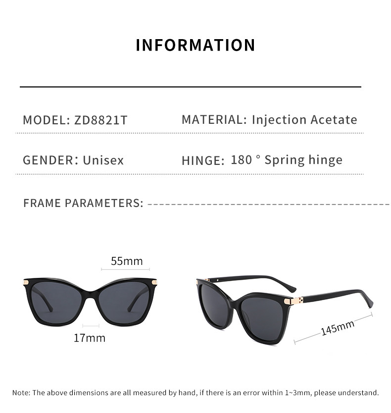 Cat'S Eye Shape Acetate Frame Sunglasses With 180 Degree Flexible Hinge Glasses
