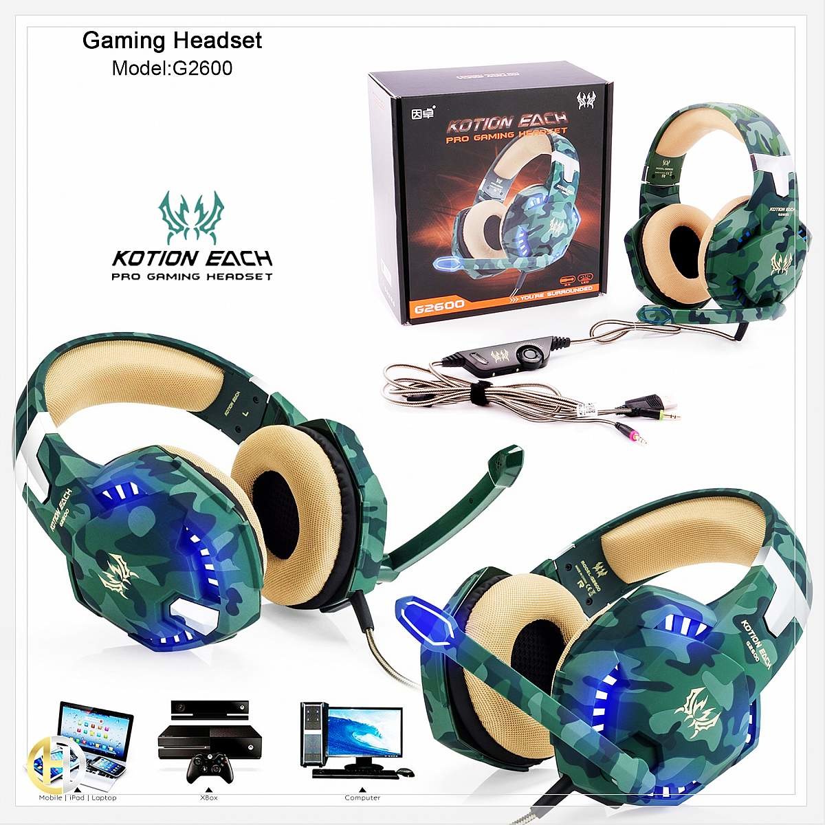 Noise Reduction 2.2m 2.2kohm G2600 PS4 Over Ear Headset With Mic