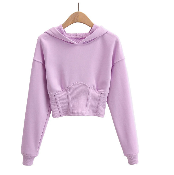 Pure Color Corset Waist Loose Sweater Top Women'S Casual Cotton Crop Top