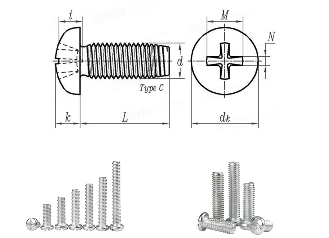 Fully Threaded Cross Recess Screw 1 Inch Pan Cross Head Screw Type H