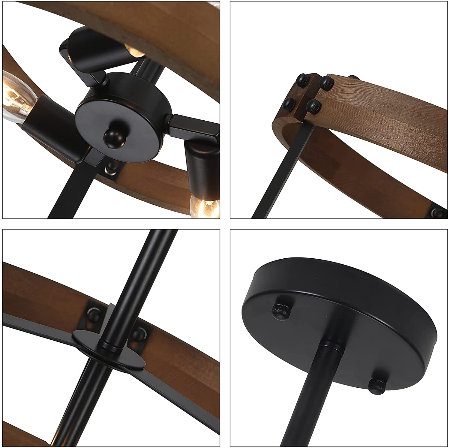 Rustic Farmhouse Ceiling Light 3-Light Semi Mount Chandelier(WH-CI-133)