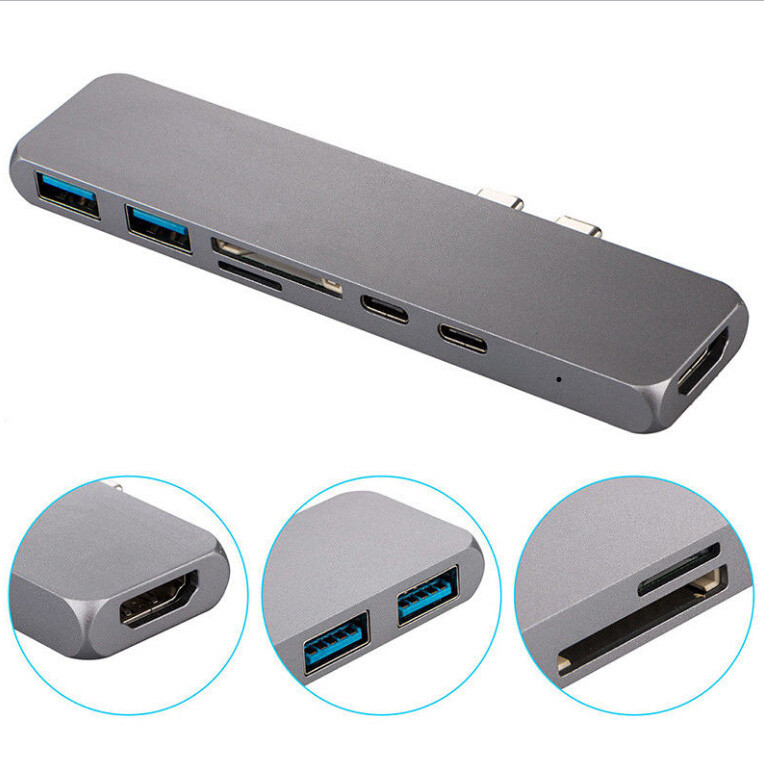 7in1 USB Dual Type-C Hub to Adapter 4K For MacBook Pro Thunderbolt 3 port USB-C port charging docking