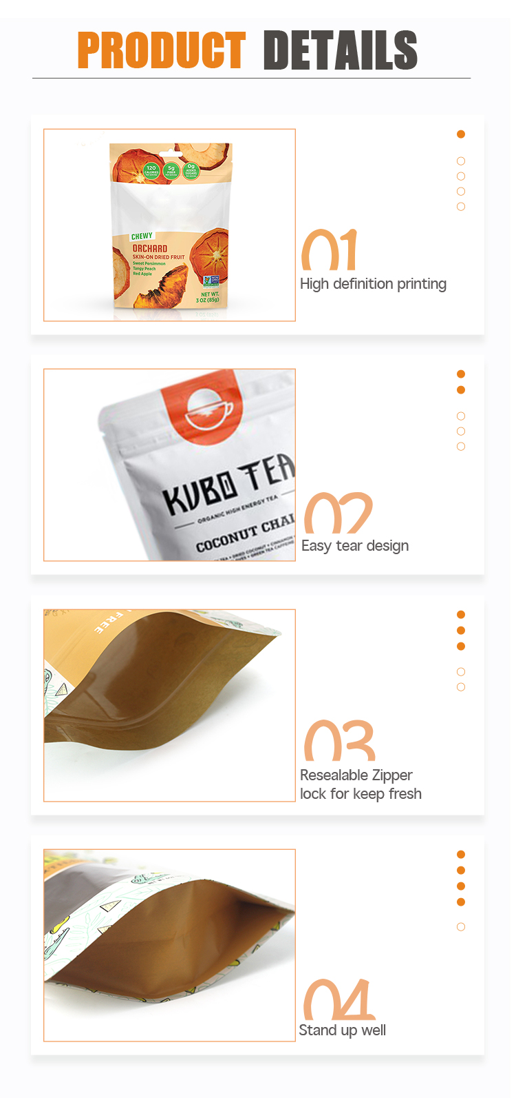 MOPP Bottom Gusseted Snack Packaging Bags Printed Standing Pouch With Zipper