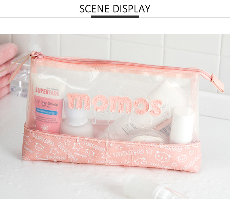 Custom Logo Cartoon Pink PU Leather Easy Carry Cute Cosmetic Bag For Girls