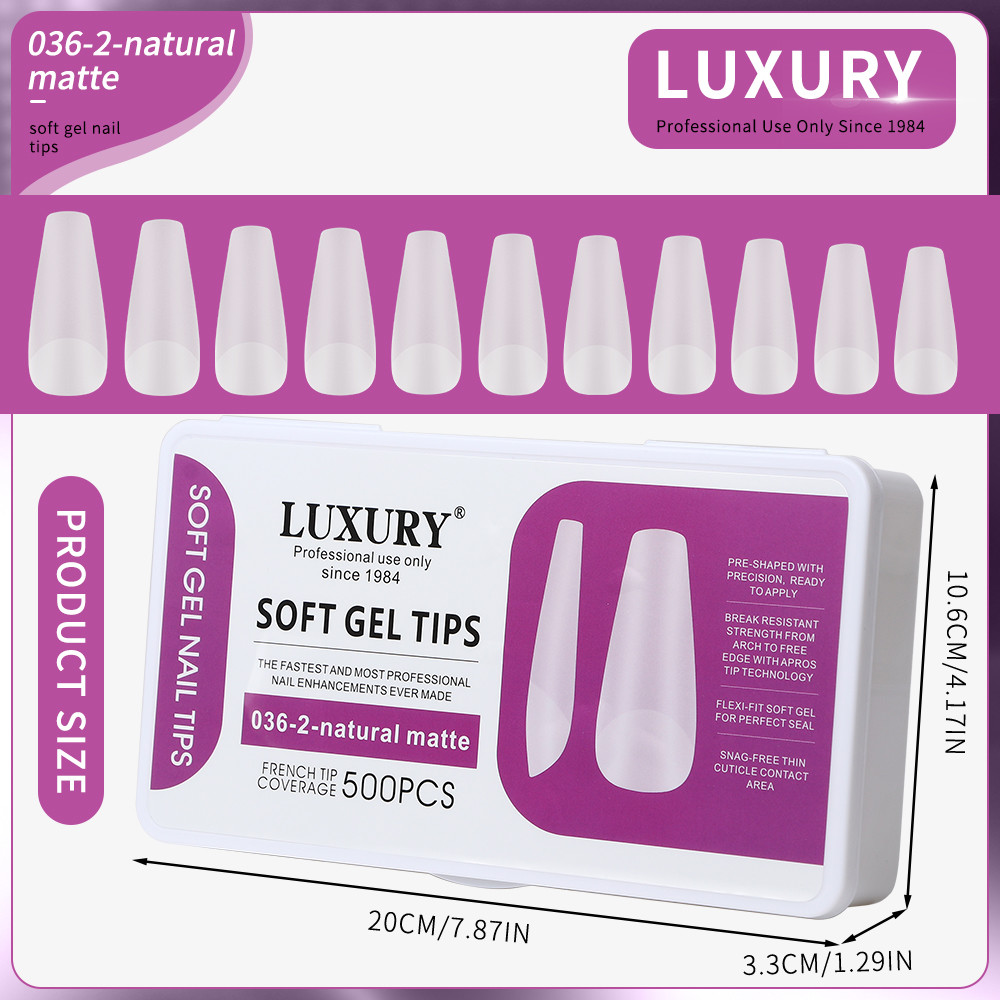 500PCS Stiletto Nail Tips Set Clear Matte Full Cover Acrylic Artificial Nails
