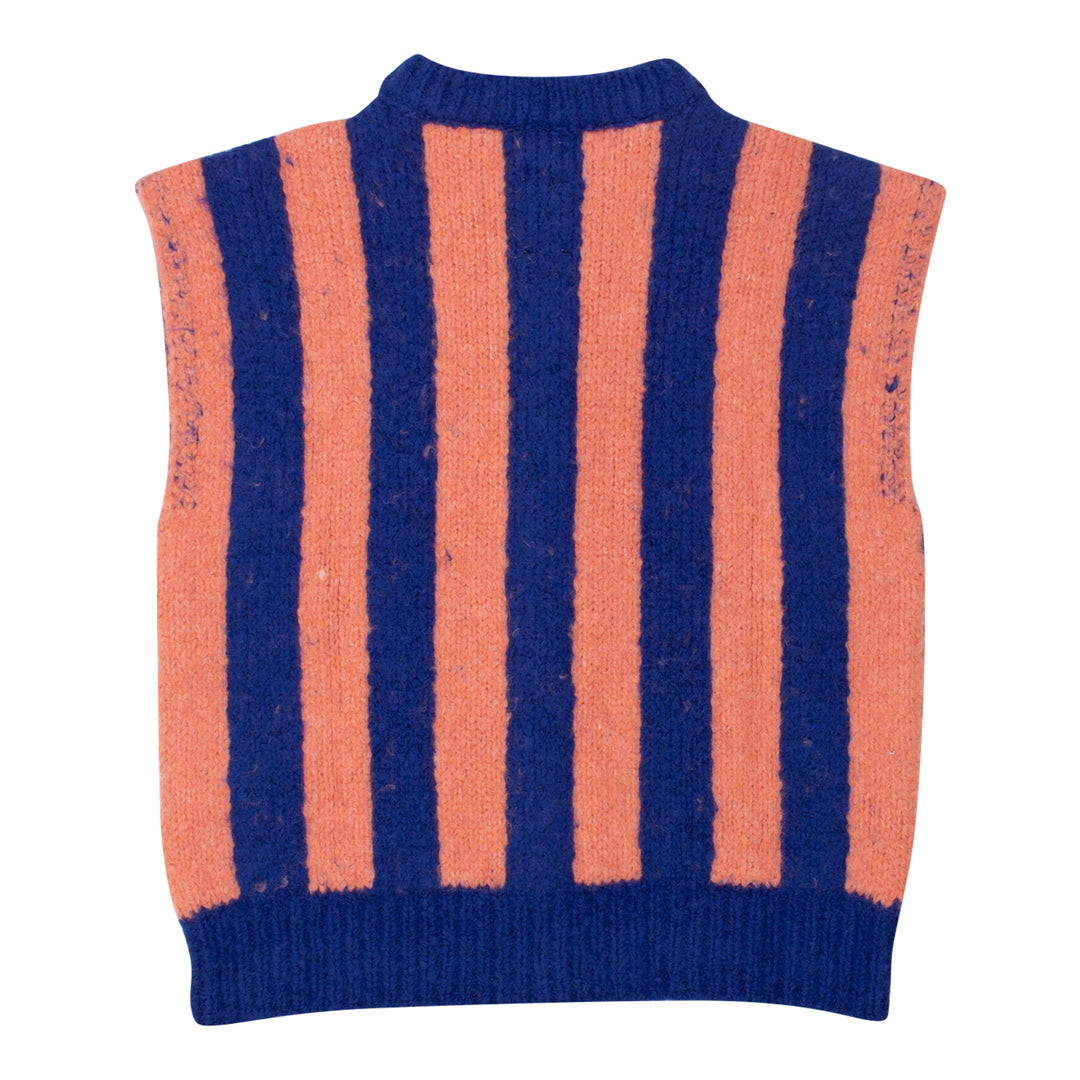 Kids Wool Cotton Blend Striped Chunky Knitted Sweater Vest Button Down Cardigans Hand Knit Waistcoat