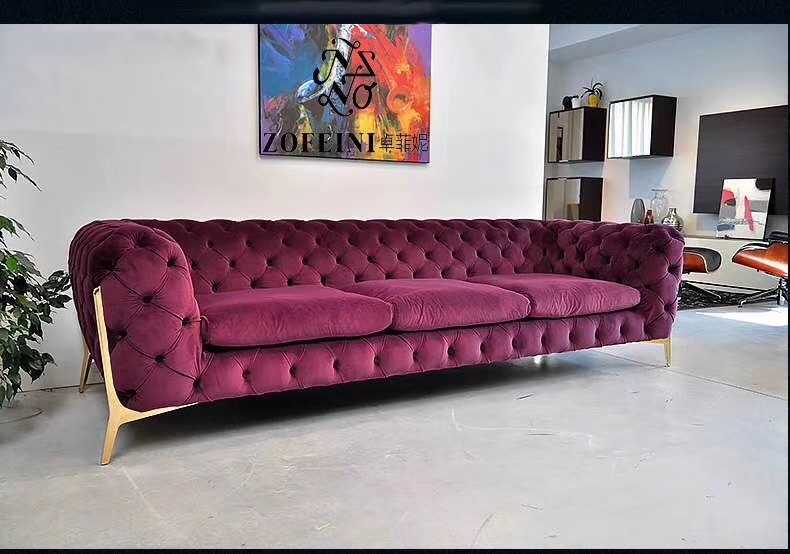 Red Fabric Chesterfield Sofa , Modern Chesterfield Leather Sofa Custom Service