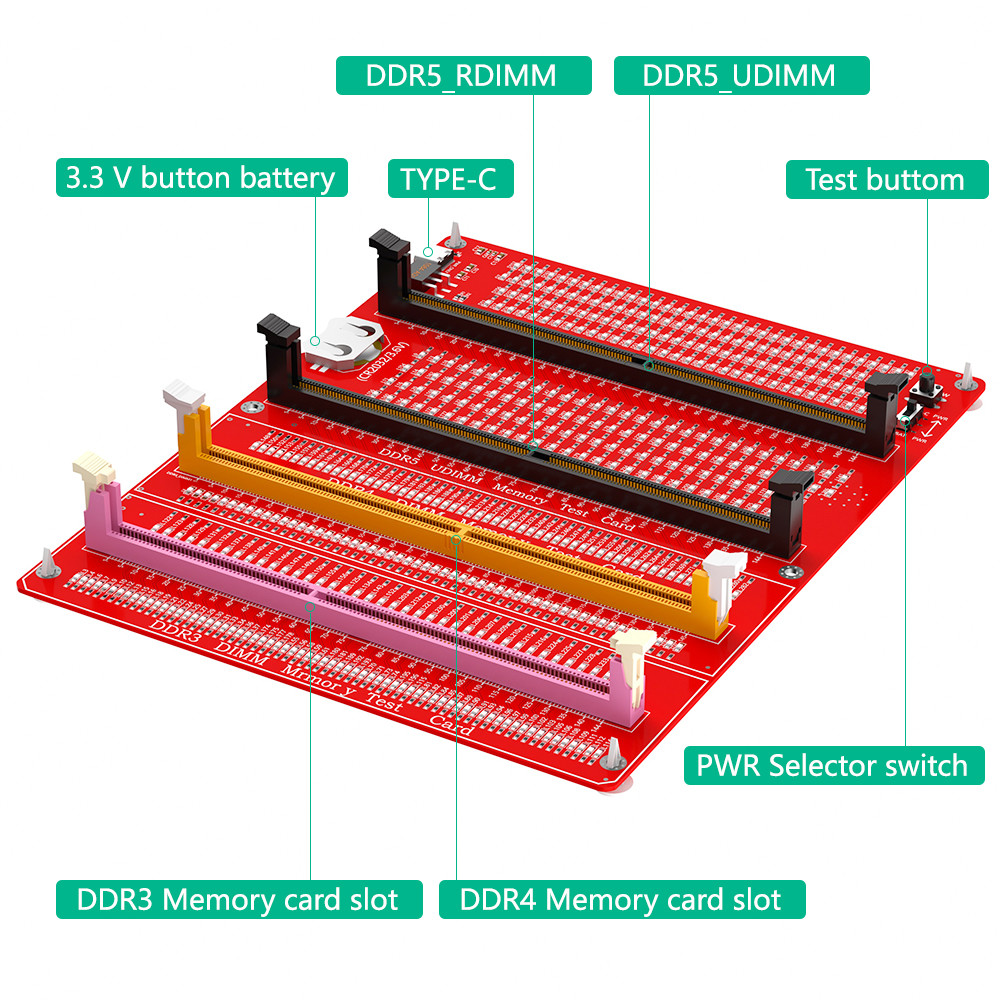 3 In 1 Combo DDR3 / 4 / 5 RDIMM / UDIMM Memory Tester Desktop Computer DDR3 / 4 / 5 Memory Test Card With LED Indicators