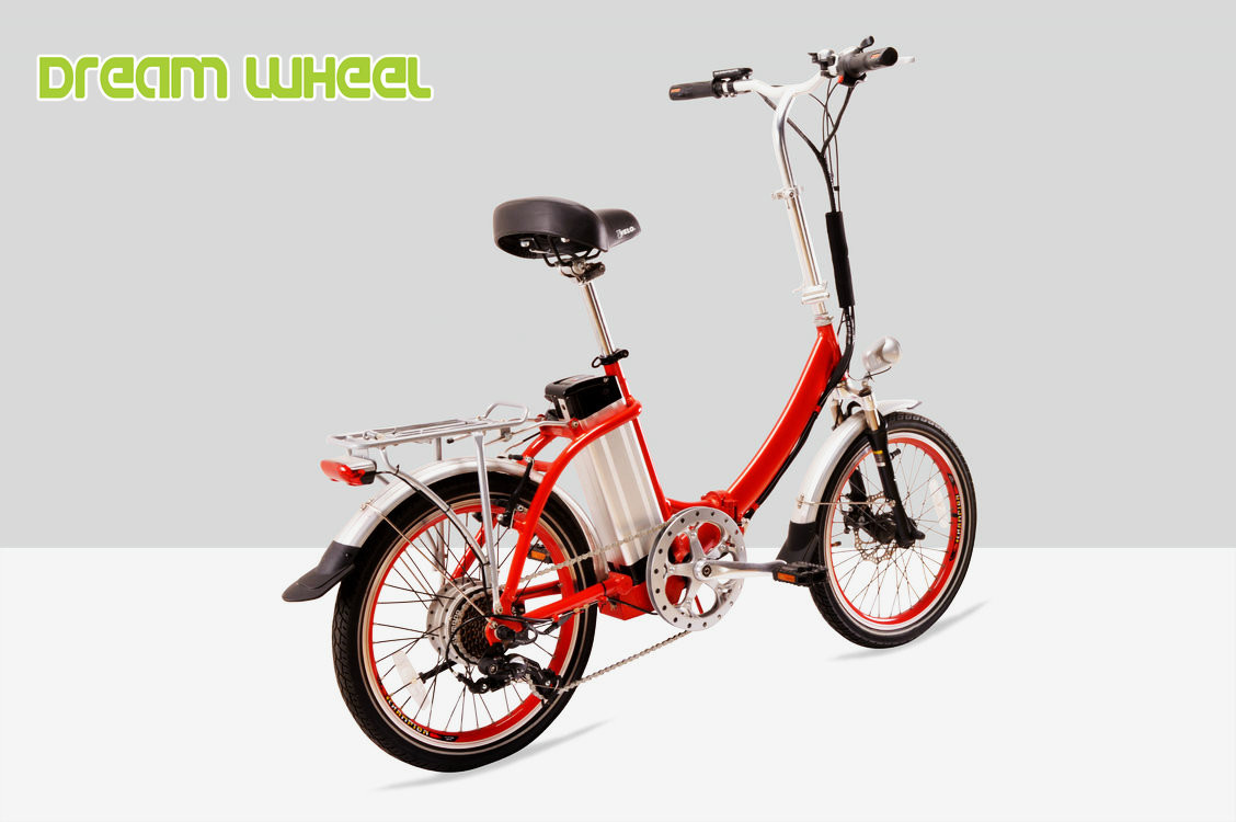 Red Citizen Lightweight Electric Folding Bike 20 Inch 36V 250W V Brake