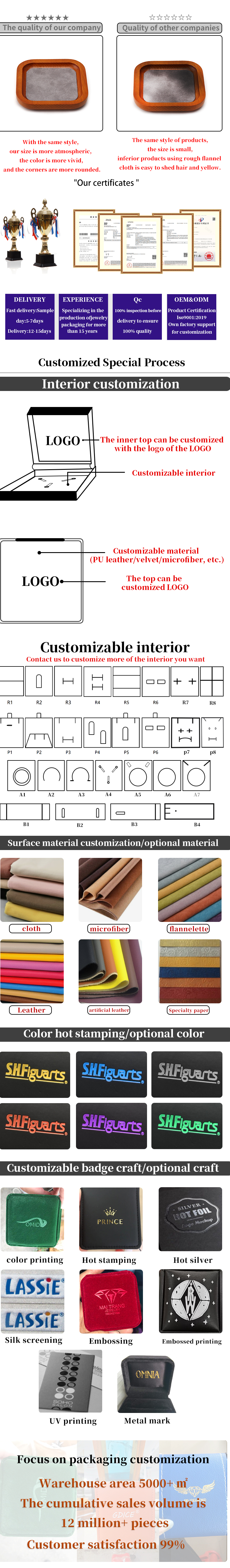 Red Edge Wooden Jewelry Display Props Super Fiber Lining Exhibition Display Trays