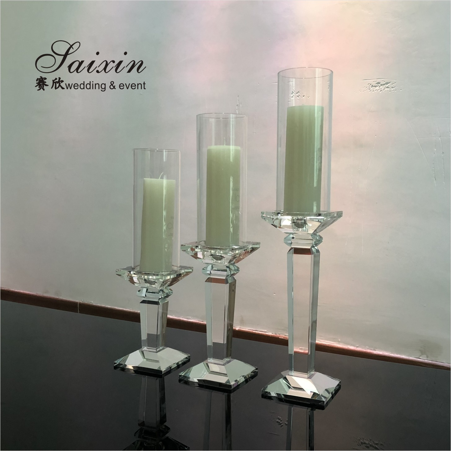 ZT-007T Set long stemmed glass vase floating candle glass holder for Wedding Decoration