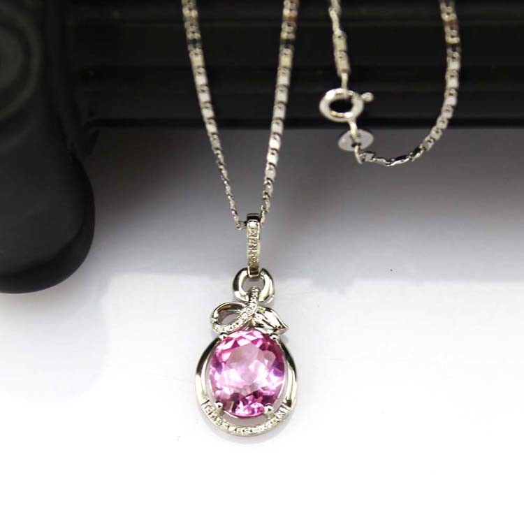 Sterling Silver Oval Pink Zircon Pendant and 925 Silver Chain Necklace (PSJ0268)