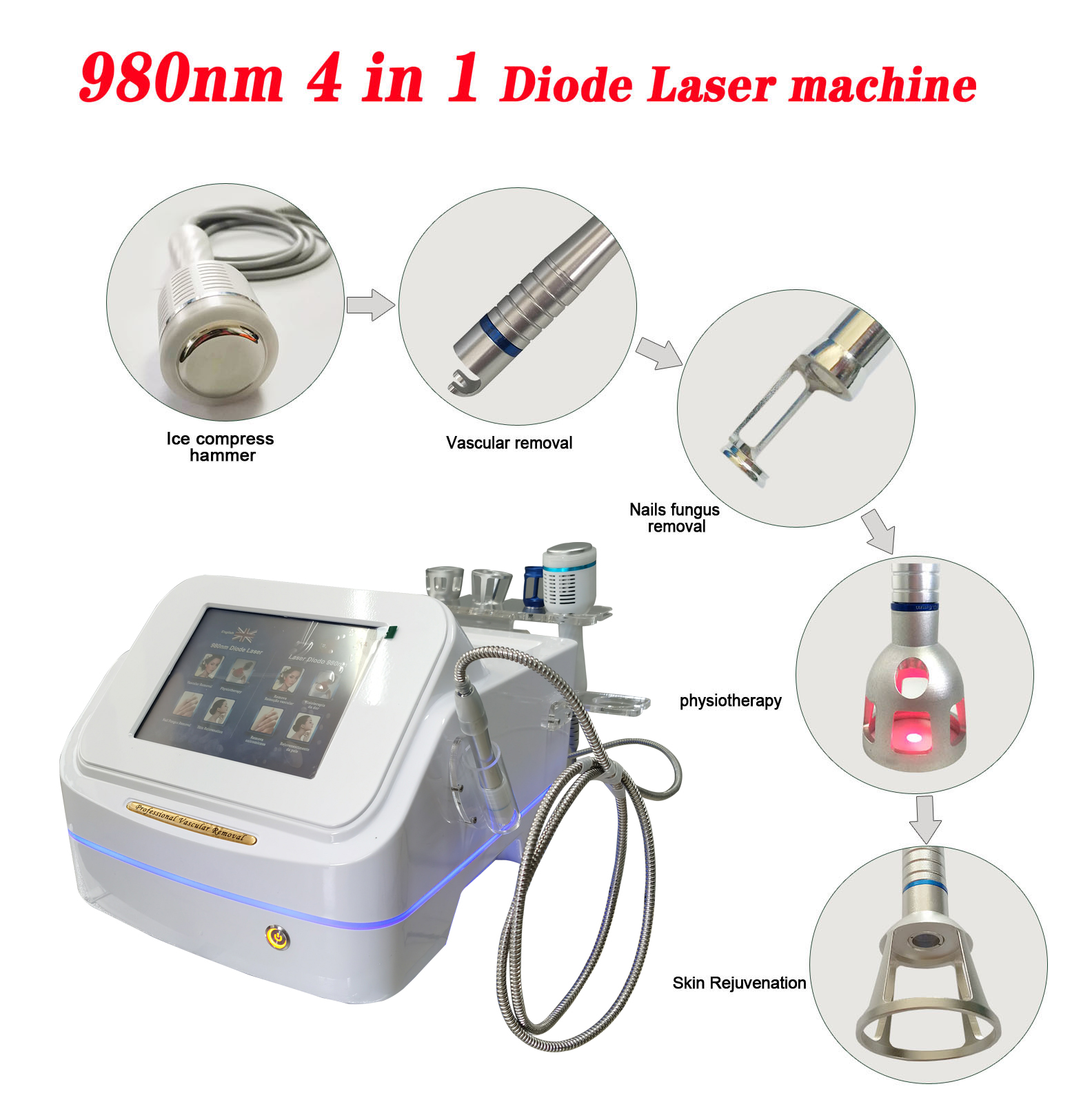 Skin Rejuvenation 980nm Diode Laser Machine Portable Laser Spider Vein Removal Machine