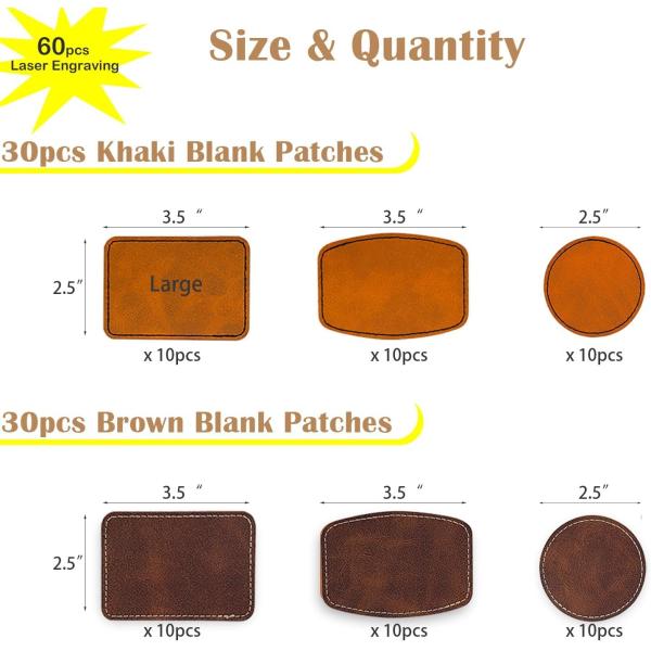 Laser Engraving Blanks Leatherette Khaki & Brown Hat Patches - PU Leather Iron On Hat Patches For DIY Custom Laserable Engravable Craft Gifts
