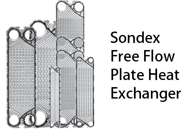 Sondex Free Flow Plate Heat Exchanger, large plate gap deep channels Free Flow plates