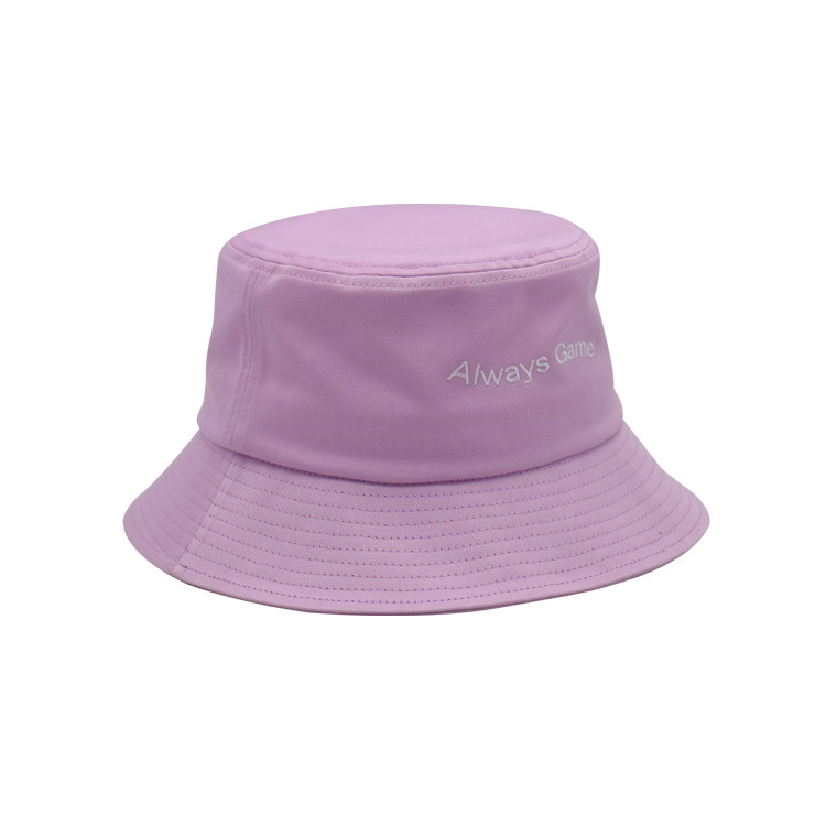 Letter Flat Embroidery Fisherman Bucket Hat Woven Patch 100% Cotton Twill Purple