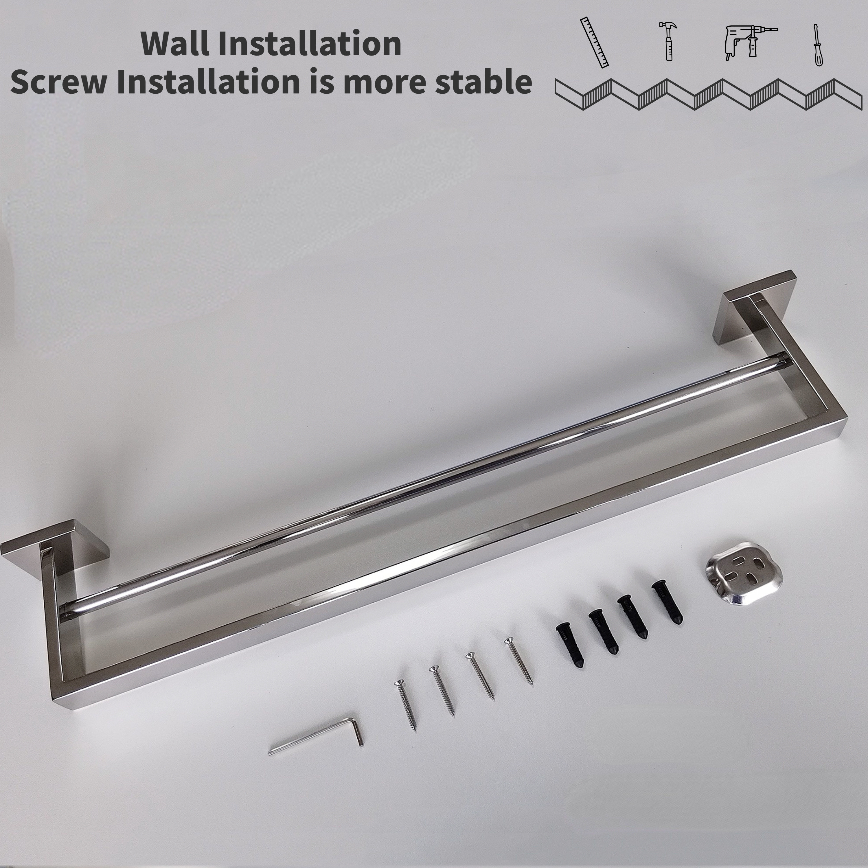 OEM Chrome 24 Inch Towel Bar Square SUS304 Heavy Double Bar Towel Rack