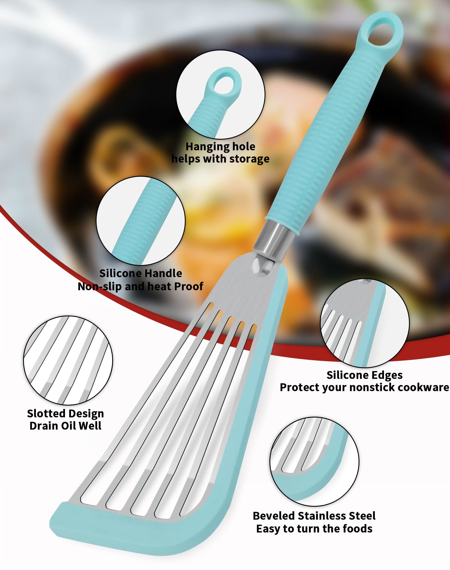Slotted Spatula Flexible Stainless Steel Spatula with Silicone Top Soft Edge Slotted Spatula Turner Fish Slotted Spatula