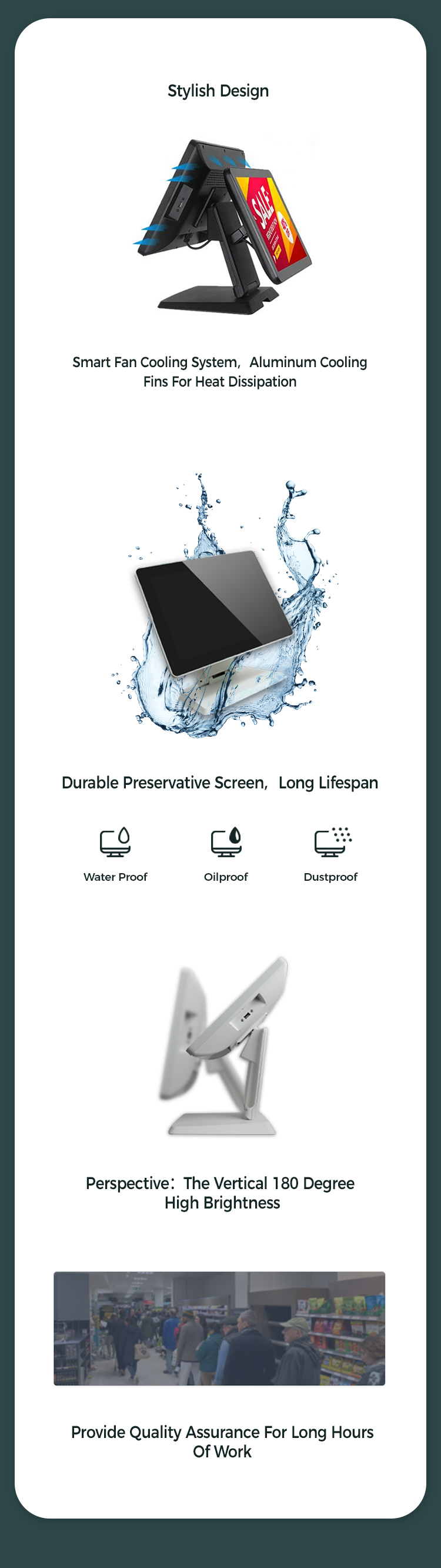 15 Inch Capacitive Touch Screen Windows POS System With VFD Customer Display