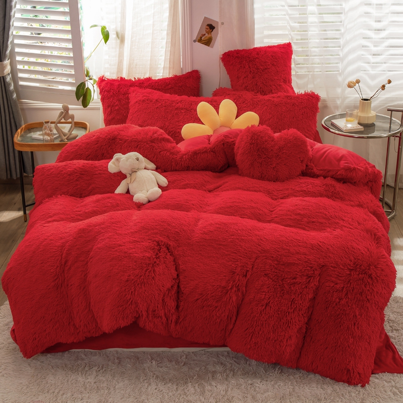 European and American Style Solid Color Thickened Warm Mink Velvet Duvet Bedding Set