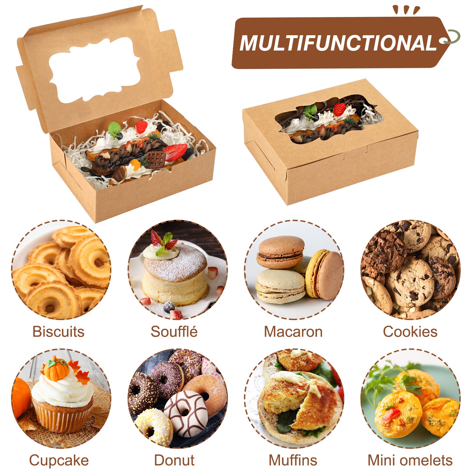 Transparent Bento Donut Cake Pastry Cookie Cupcake Box with Clear Window Kraft Paper