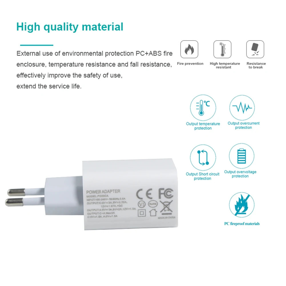 1A +1C European Power Charger for Phone 18W 20W Travel Adapter OEM/ODM