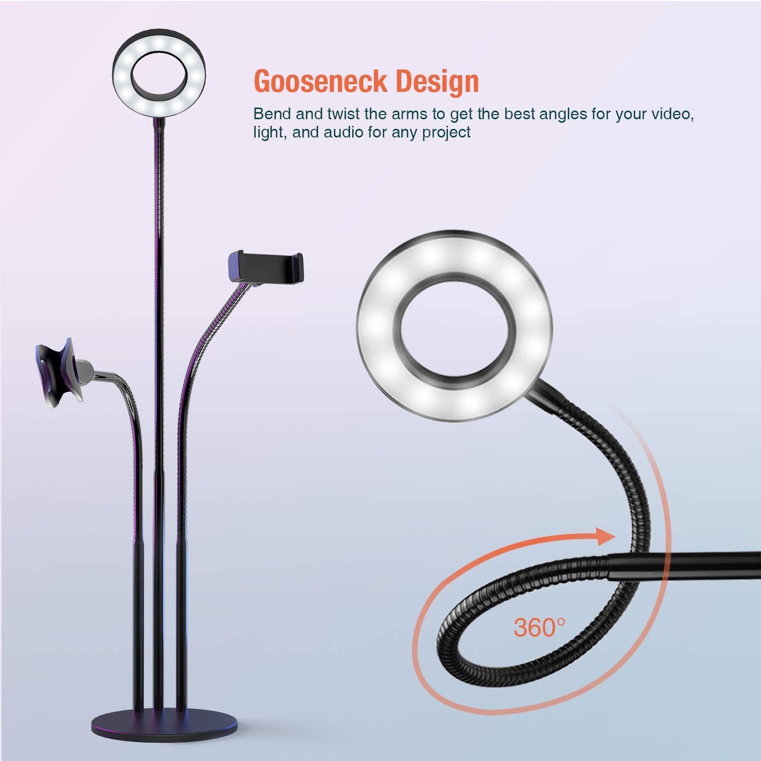 Cold Warm Day 5W 24PCS Ring Light With Flexible Arm , Ring Light With Long Stand