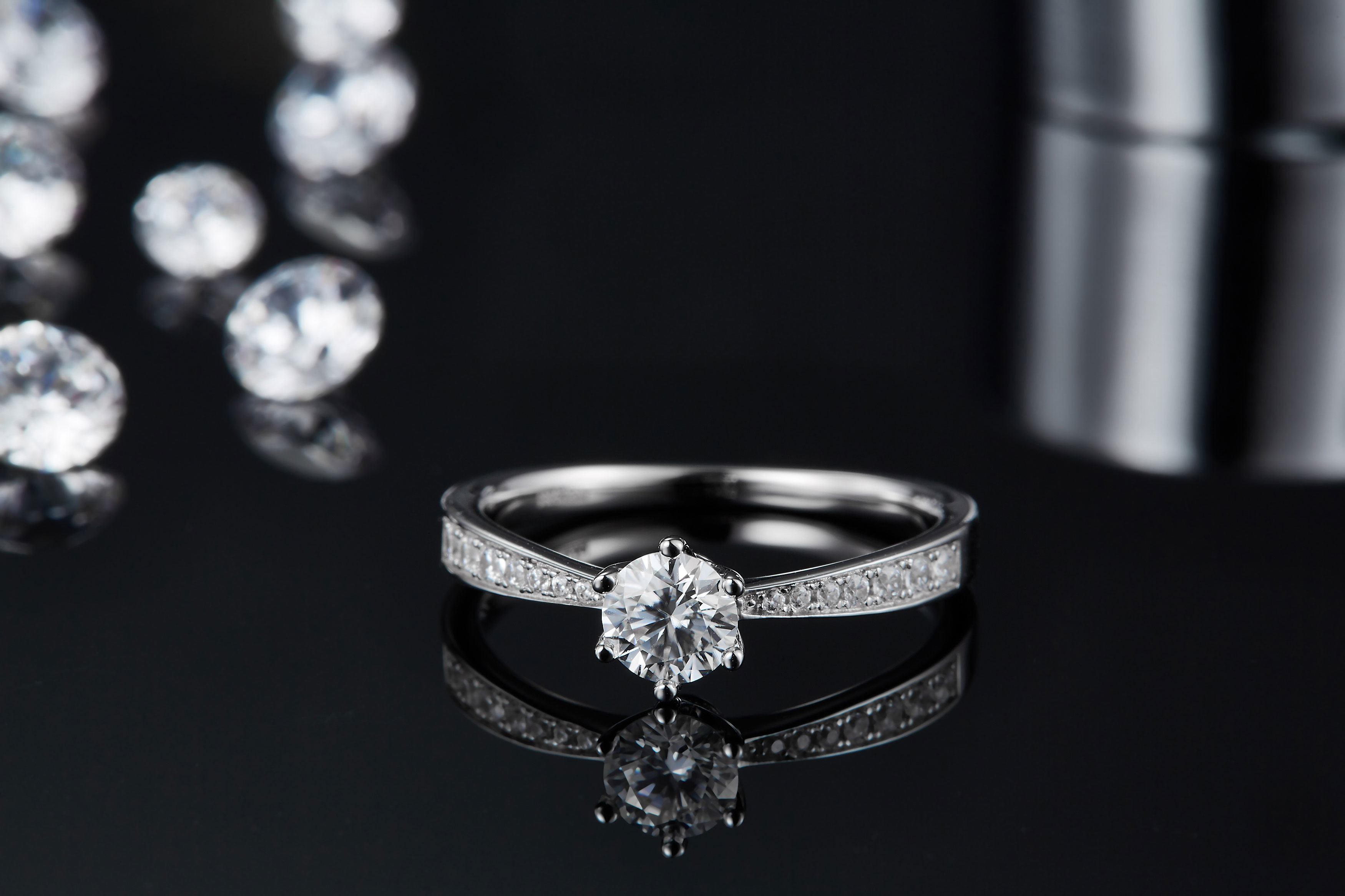 Milgrain Moissanite Engagement Ring 14K White Gold Moissanite Ring Vintage Engagement Ring
