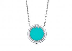 China 18k White Gold Diamond And Turquoise Circle Pendant with 16-18inch Chain on sale