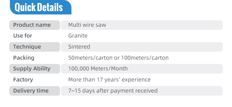 Plastic Connection Diamond Multi-Wire Saw for Granite Block Cutting Diameter D7.3/D6.3mm