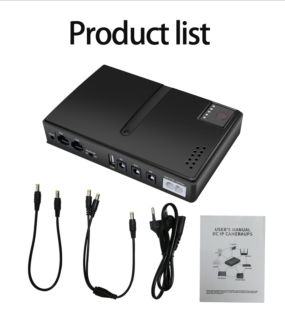 Mini 10400mAh 36W Uninterruptible Power Supply (UPS) for Router Modem CCTV Security Camera AC DC Configurable Power Source