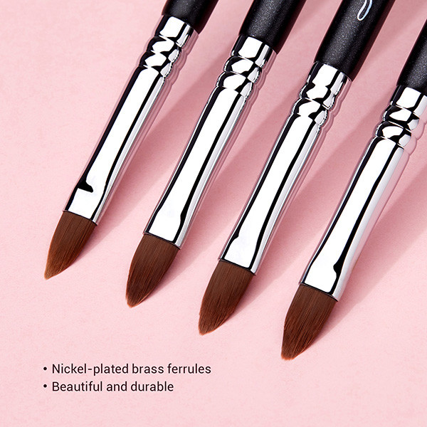 Tongue Shape Synthetic Hair Lip Brush Black Silver Makeup Tools